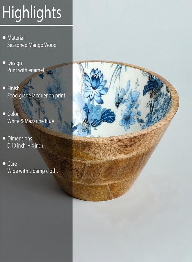 Saaga Mango Wood Salad Bowl for Home & Kitchen - 10 Inch X 4 Inch - Perfect Mixing Food, Fruit and Vegetables - White and Mazarine Blue - Image 3